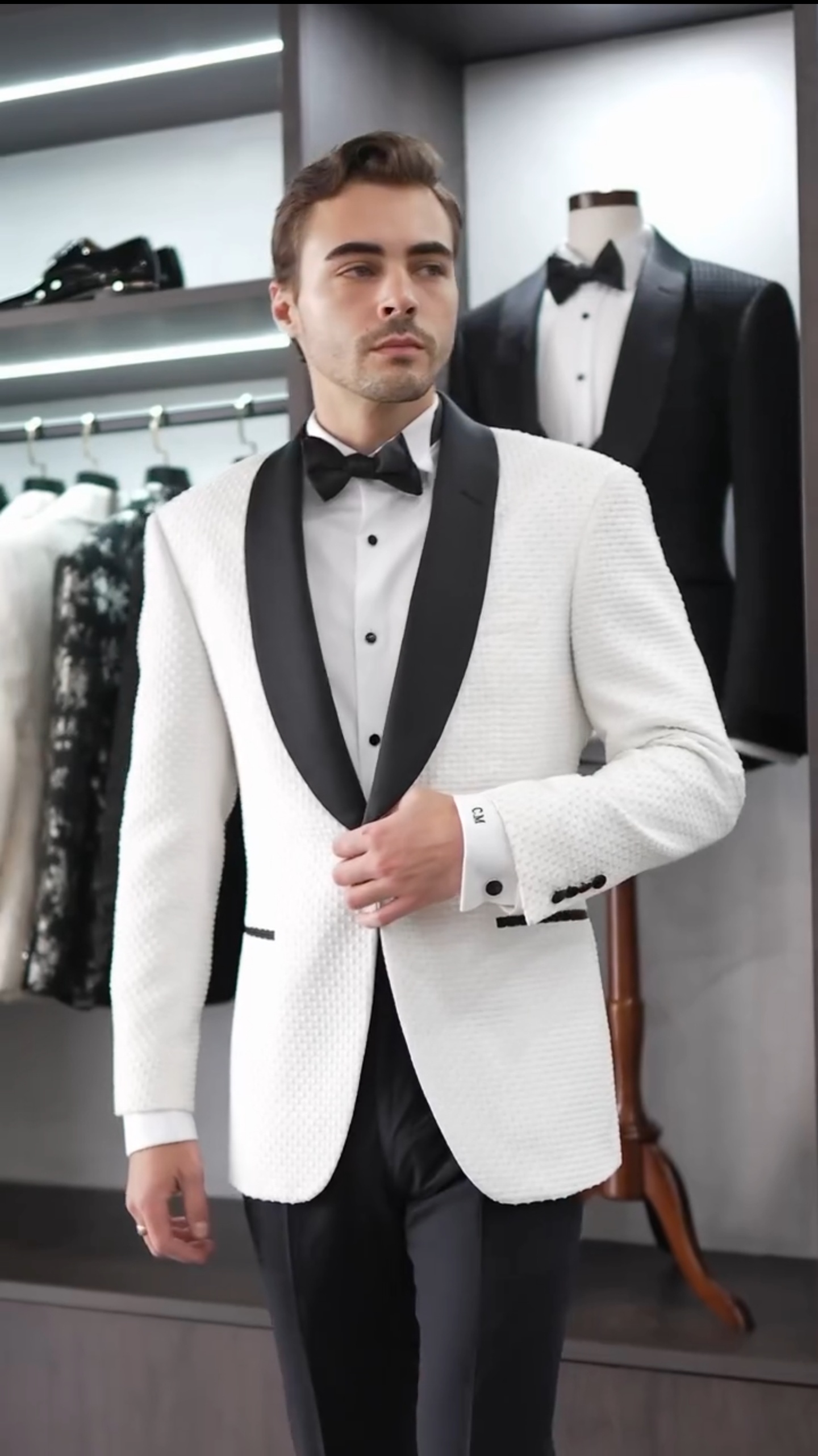 The "Luxe White Textured Tuxedo Ensemble"