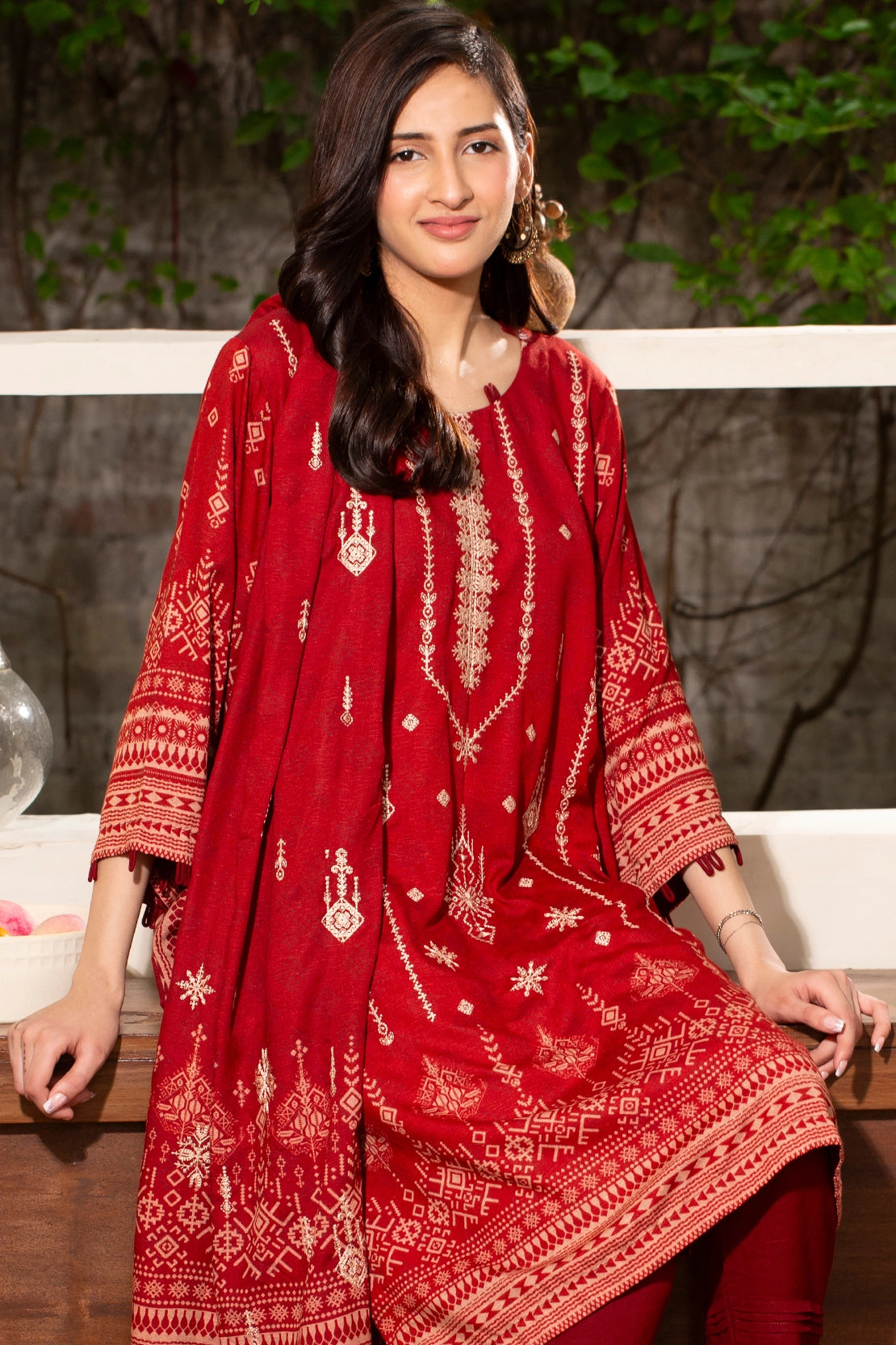 Maroon Majesty Digital Karandi 3-Piece Unstitched Suit