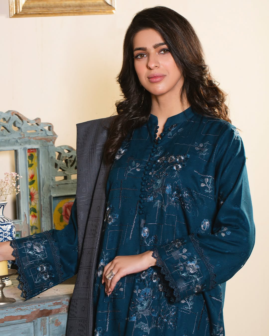 Azure Bloom Unstitched 3-Piece Jacquard Suit