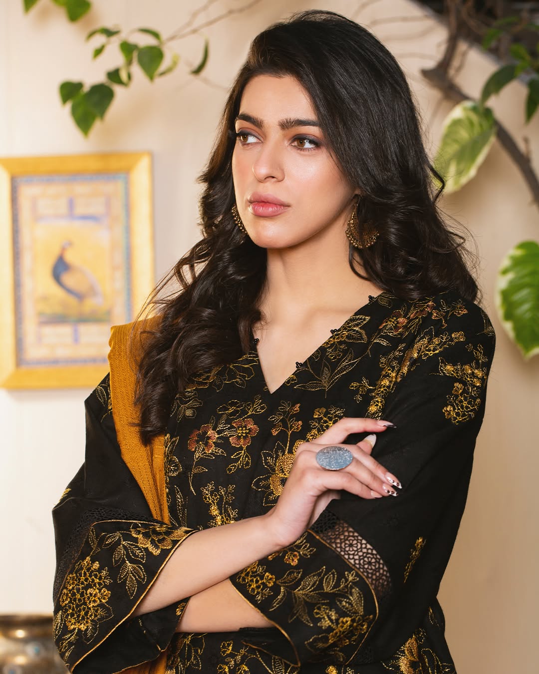 Golden Bloom Jacquard Wool 3-Piece Unstitched Suit